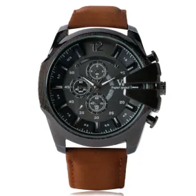 Modern Round Dial Big Size Quartz Leather Band Strap Men Stylish Pilot Analog Wrist Watch Military Fashion Cool