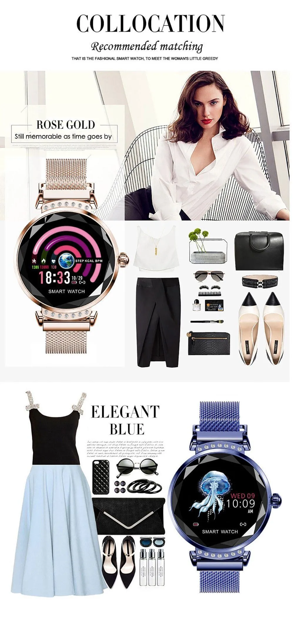 New Luxury Smart Fitness Bracelet Women Blood Pressure Heart Rate Monitoring Wristband Lady Watch