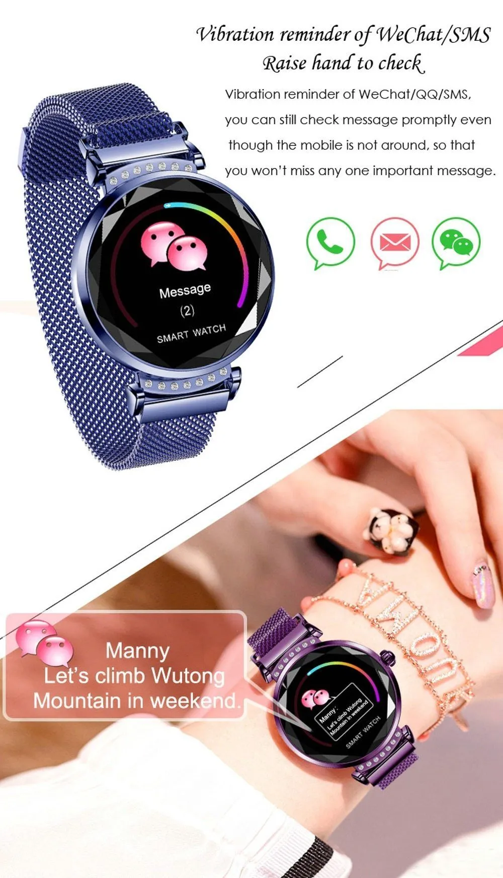 New Luxury Smart Fitness Bracelet Women Blood Pressure Heart Rate Monitoring Wristband Lady Watch
