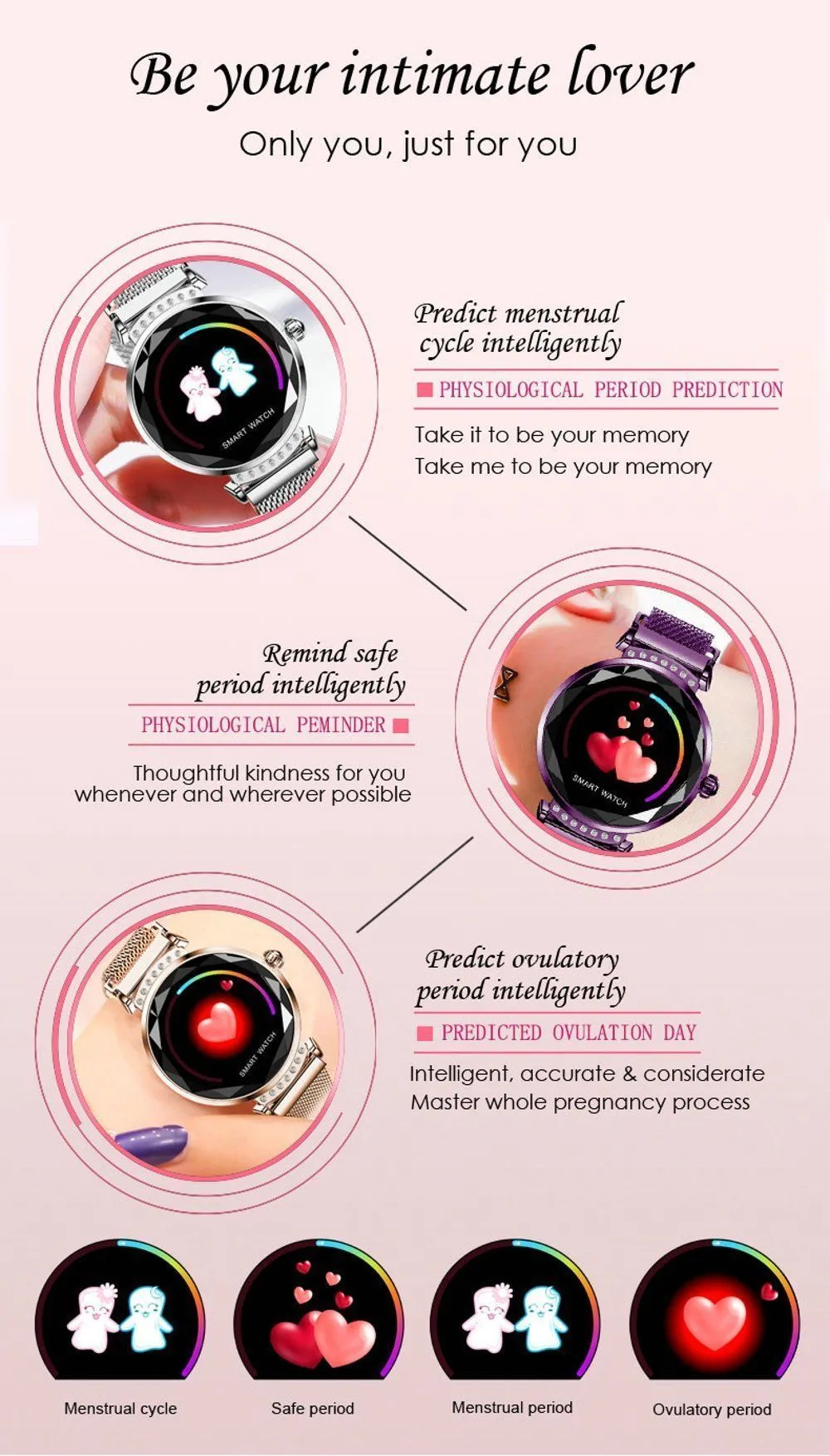 New Luxury Smart Fitness Bracelet Women Blood Pressure Heart Rate Monitoring Wristband Lady Watch
