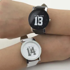 New Style Men Women Couple Lover Numeral Dial Faux Leather Strap Quartz Analog Wrist Watch   LXH