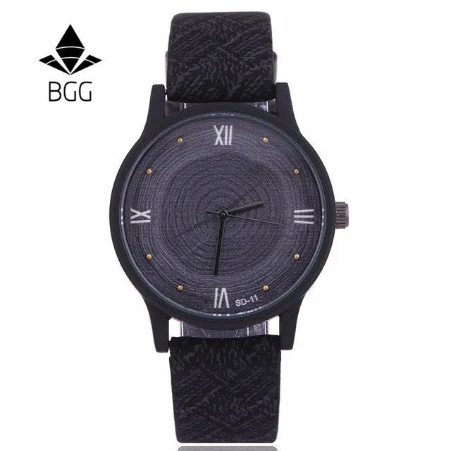 New Wood Women Watches Retro 2016 Casual BGG Brand Vintage Leather Quartz Clock Woman Fashion Simple Face Wooden dress Watch