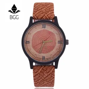 New Wood Women Watches Retro 2016 Casual BGG Brand Vintage Leather Quartz Clock Woman Fashion Simple Face Wooden dress Watch