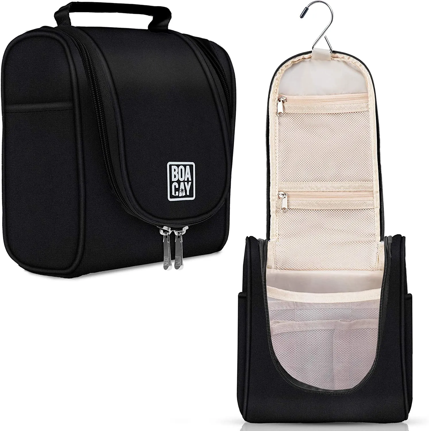 Premium Small Hanging Travel Toiletry Bag for Women and Men, Hygiene Bag, Bathroom and Shower Organizer Kit with Elastic Band Holders for Toiletries, Cosmetics, Makeup, Brushes (Small)