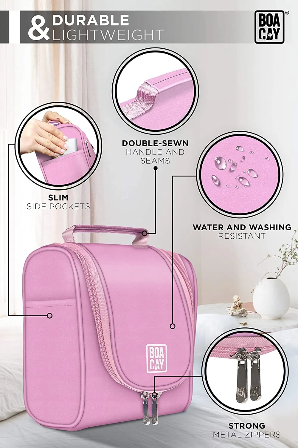 Premium Small Hanging Travel Toiletry Bag for Women and Men, Hygiene Bag, Bathroom and Shower Organizer Kit with Elastic Band Holders for Toiletries, Cosmetics, Makeup, Brushes