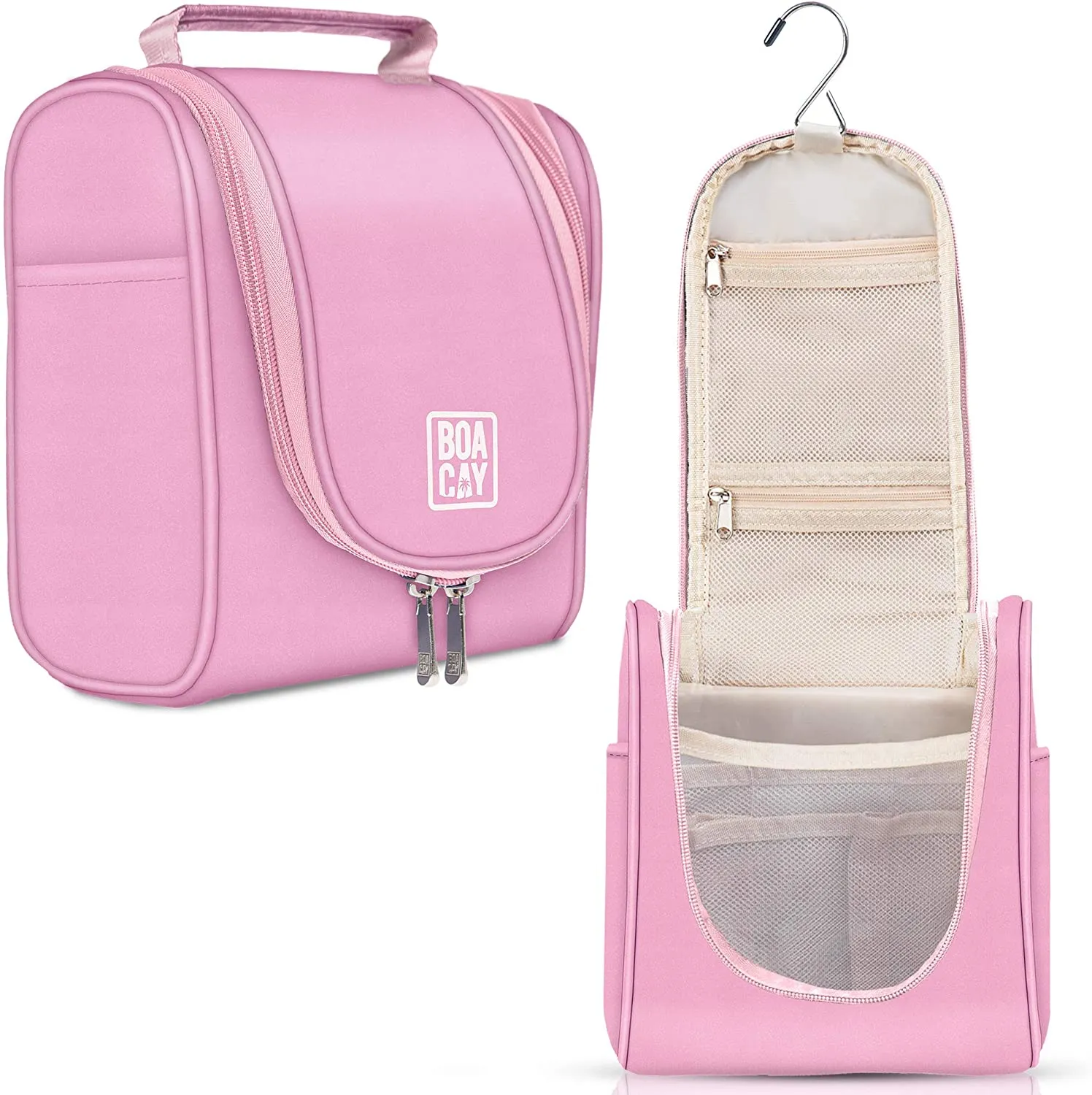 Premium Small Hanging Travel Toiletry Bag for Women and Men, Hygiene Bag, Bathroom and Shower Organizer Kit with Elastic Band Holders for Toiletries, Cosmetics, Makeup, Brushes