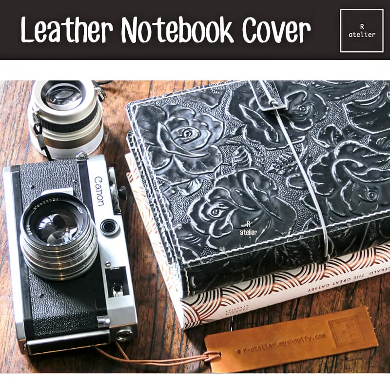 R.atelier B6 / B6 Slim TN Leather Notebook Folio Cover | Floral Embossed Black Onyx