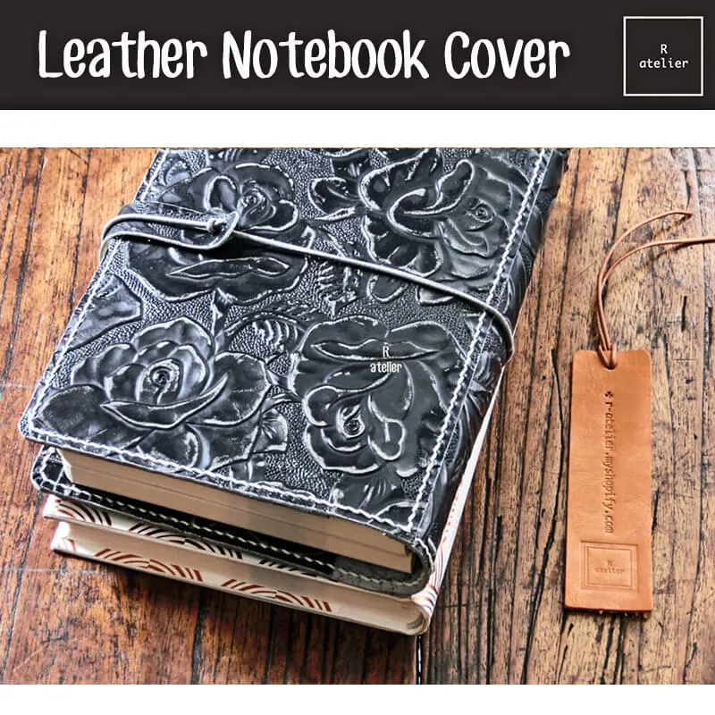 R.atelier B6 / B6 Slim TN Leather Notebook Folio Cover | Floral Embossed Black Onyx