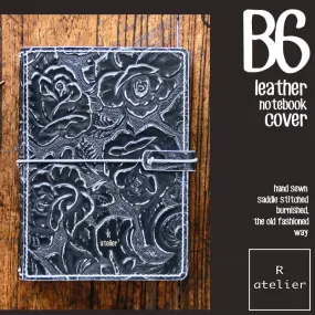 R.atelier B6 / B6 Slim TN Leather Notebook Folio Cover | Floral Embossed Black Onyx