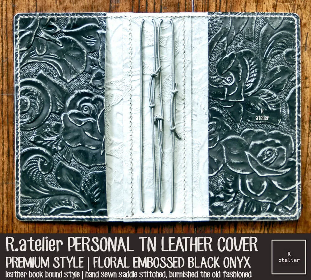 R.atelier Personal TN Folio | Floral Embossed Black Onyx