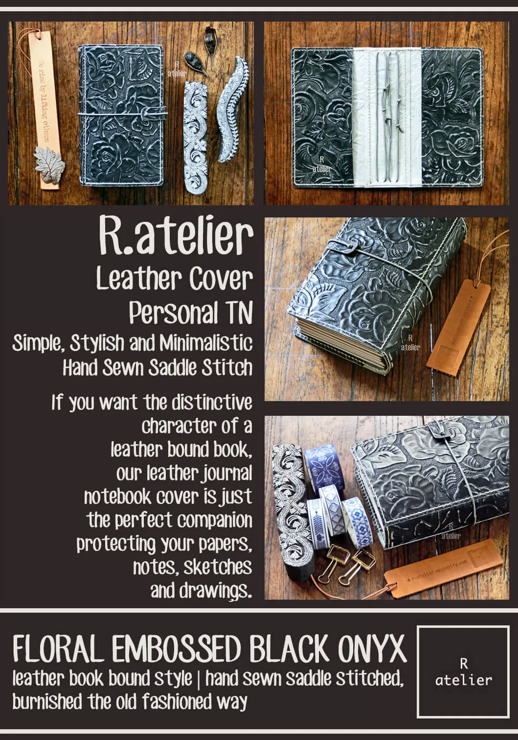 R.atelier Personal TN Folio | Floral Embossed Black Onyx