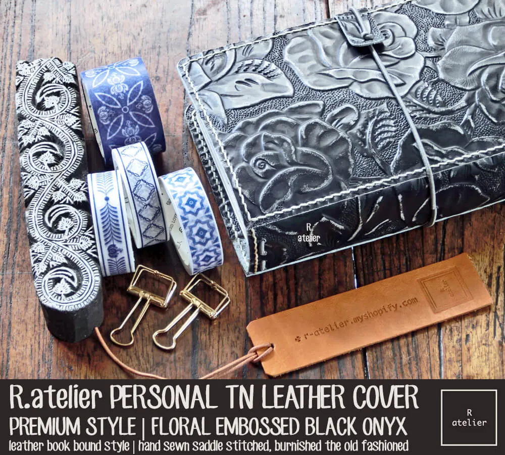R.atelier Personal TN Folio | Floral Embossed Black Onyx