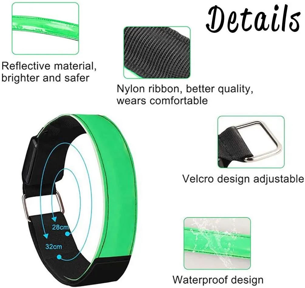 Reflective LED Armband USB Rechargeable Wristband Reflective Straps Tape Bracelets for Running, Cycling, Walking