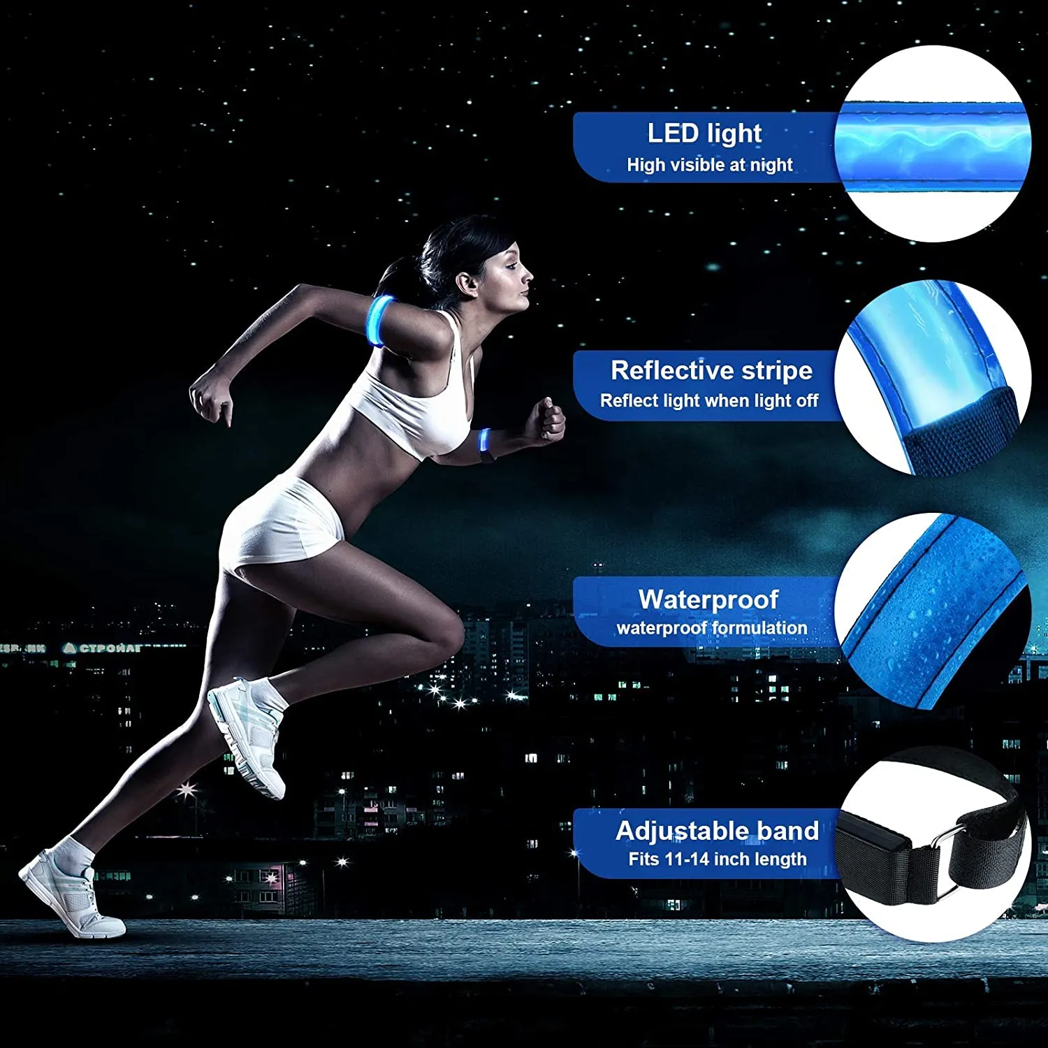 Reflective LED Armband USB Rechargeable Wristband Reflective Straps Tape Bracelets for Running, Cycling, Walking