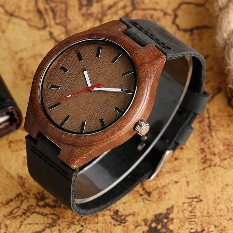 Simple Casual Wooden Watch Natural Bamboo Handmade Wristwatch Genuine Leatehr Band Strap Quartz-watch Men Women Gift