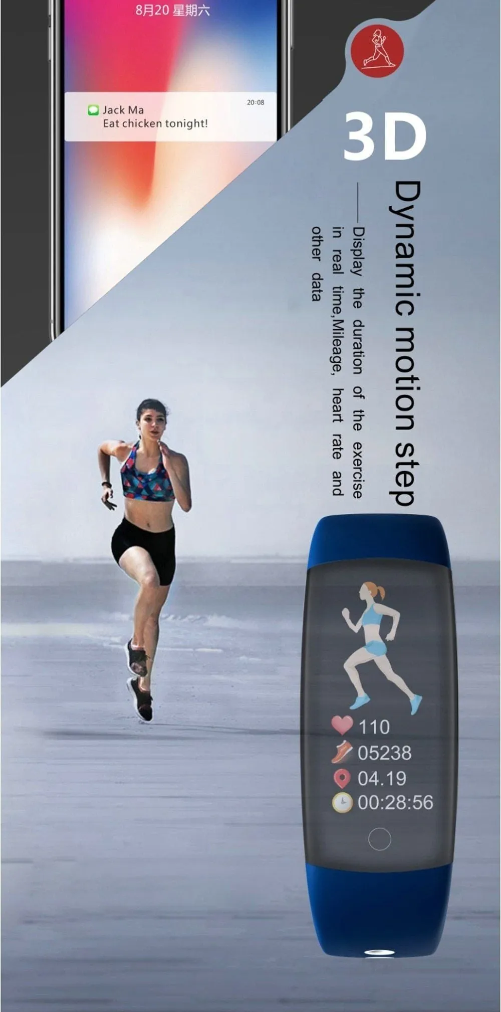 Smartwatch Fitness Bracelet IP68 Waterproof Dynamic Heart Rate Blood Pressure Monitoring Tracker For iPhones Android
