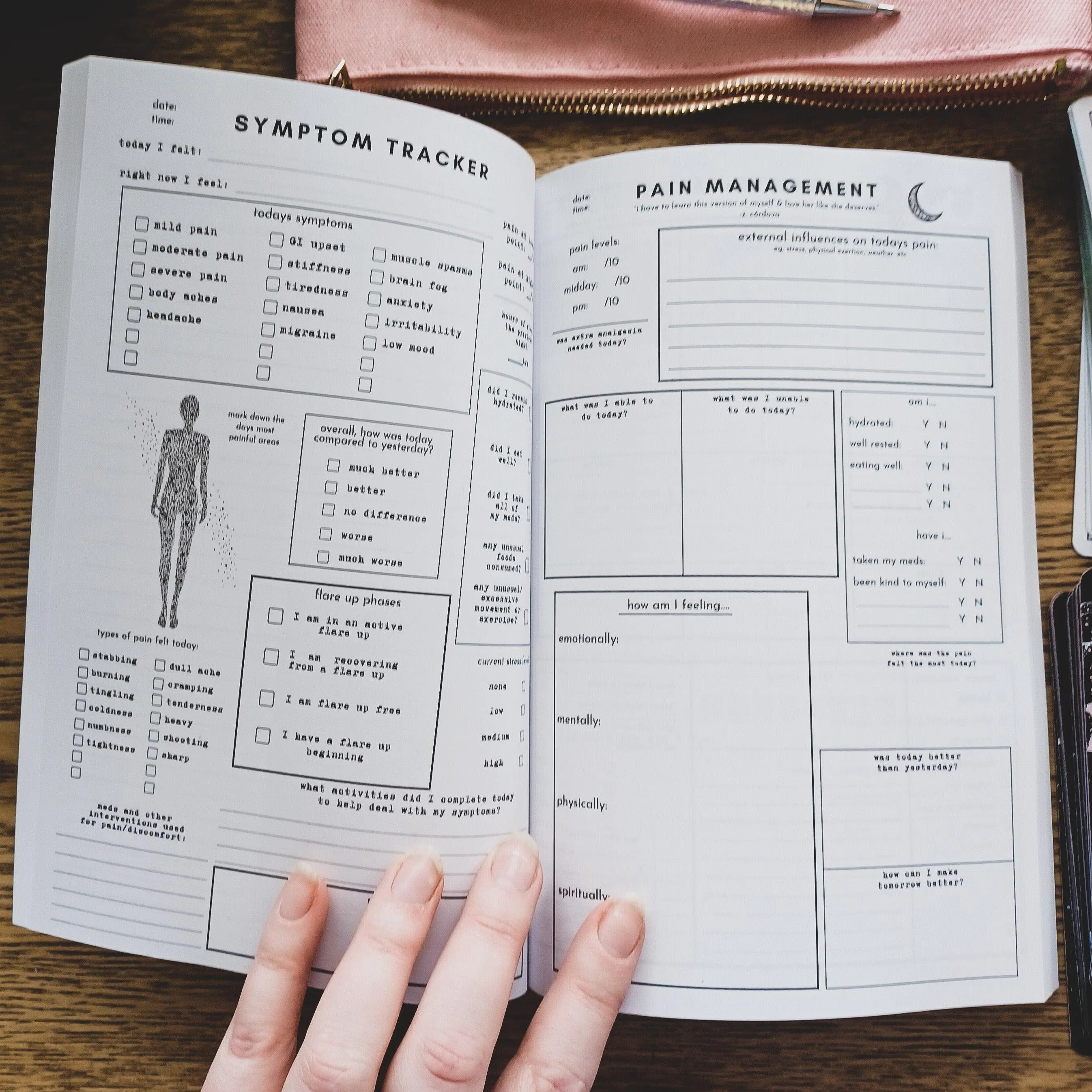 symptom tracker PDF: digital, printable medical journal | chronic pain   illness | spoonie, pots awareness, fibro, endo, disability pride