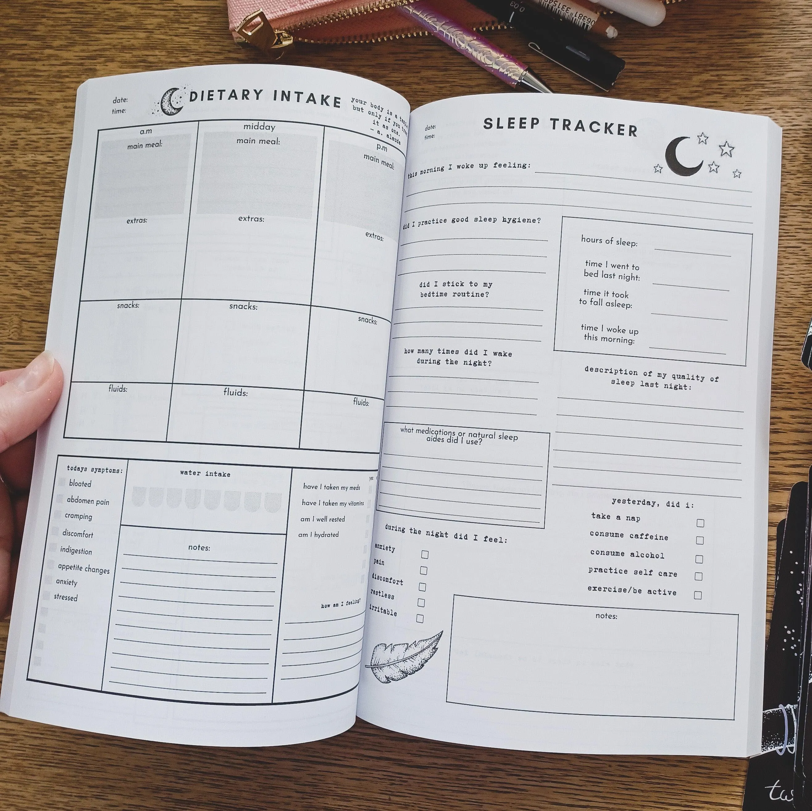 symptom tracker PDF: digital, printable medical journal | chronic pain   illness | spoonie, pots awareness, fibro, endo, disability pride
