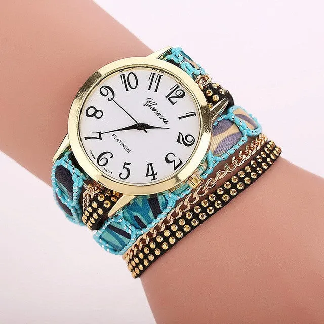 TOP Big Dial Flowers Band Wrap Large Strap Bracelet Geneva Style Watch Student Fashion Girl Wristwatches quartz montre Alloy