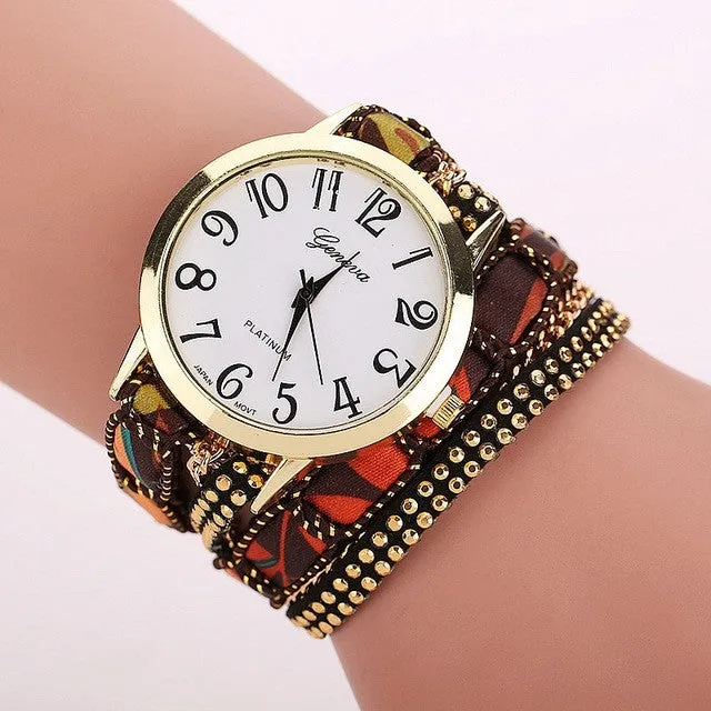 TOP Big Dial Flowers Band Wrap Large Strap Bracelet Geneva Style Watch Student Fashion Girl Wristwatches quartz montre Alloy