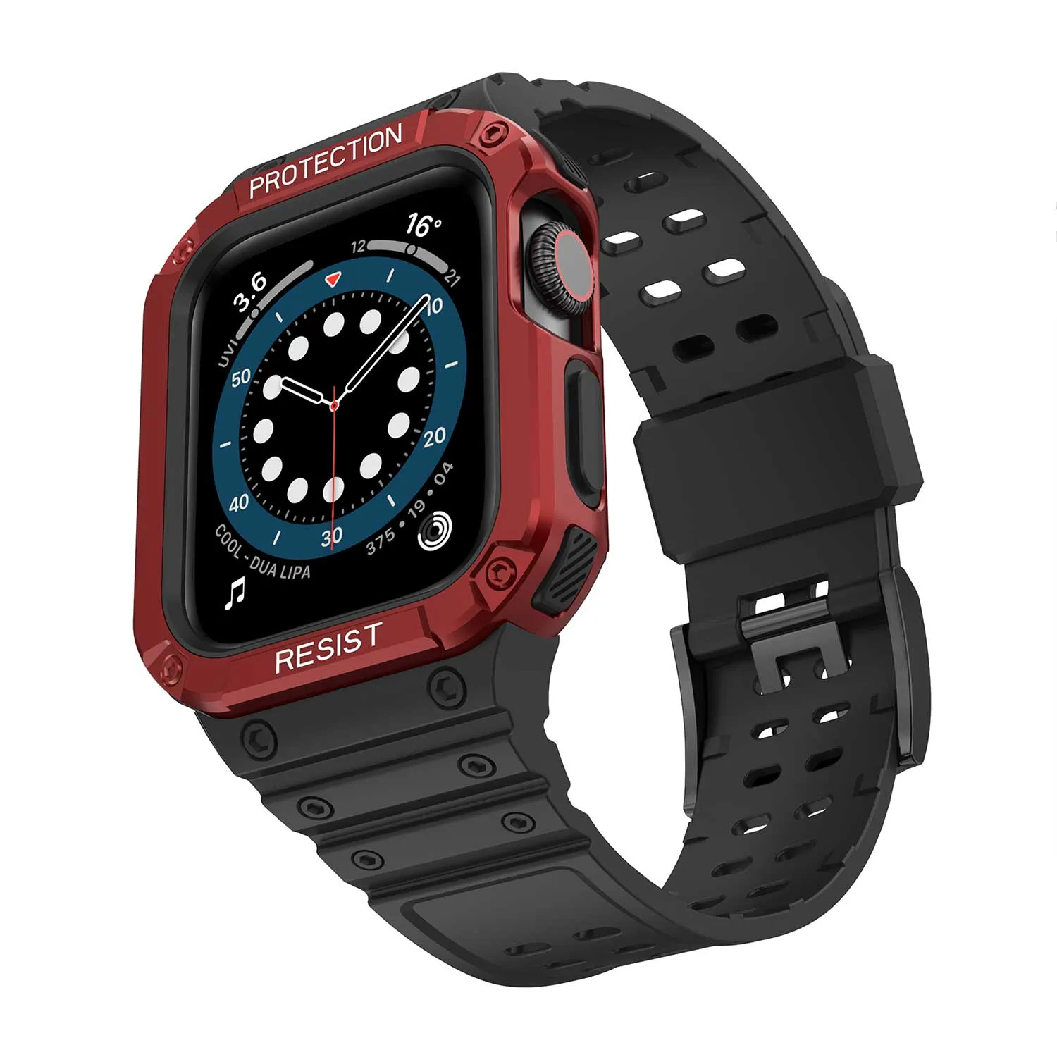 Tough On Apple Watch Band with Case Series 7 / 8 / 9 41mm Rugged Protection Black/Red
