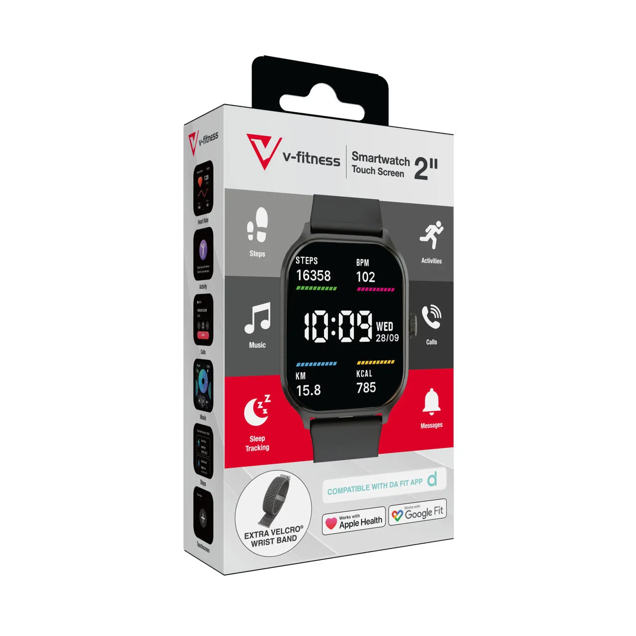 V-Fitness Smart Watch 2"Touch Screen with Health Monitoring (Black)