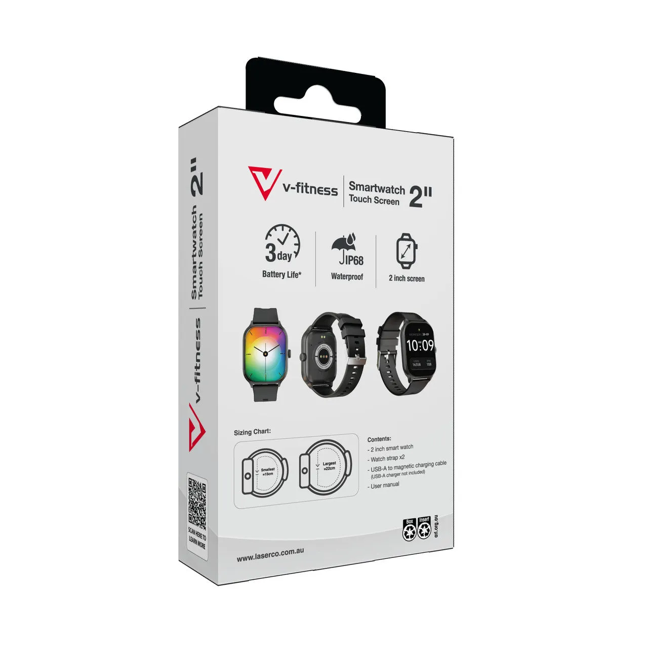 V-Fitness Smart Watch 2"Touch Screen with Health Monitoring (Black)