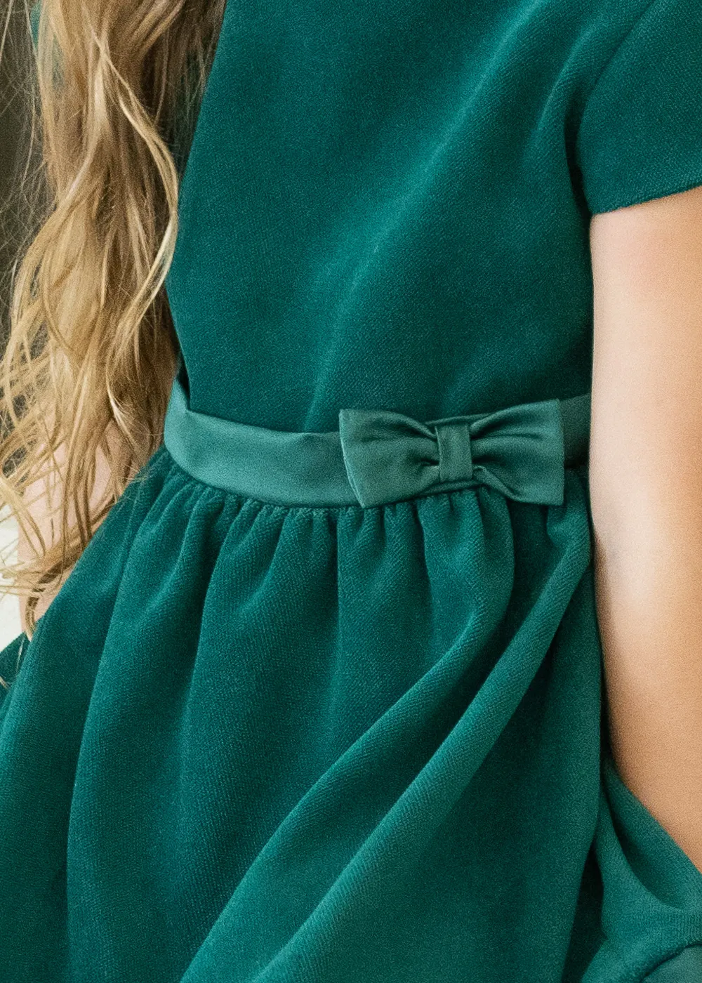 Velvet Dress With Satin Hem Bands