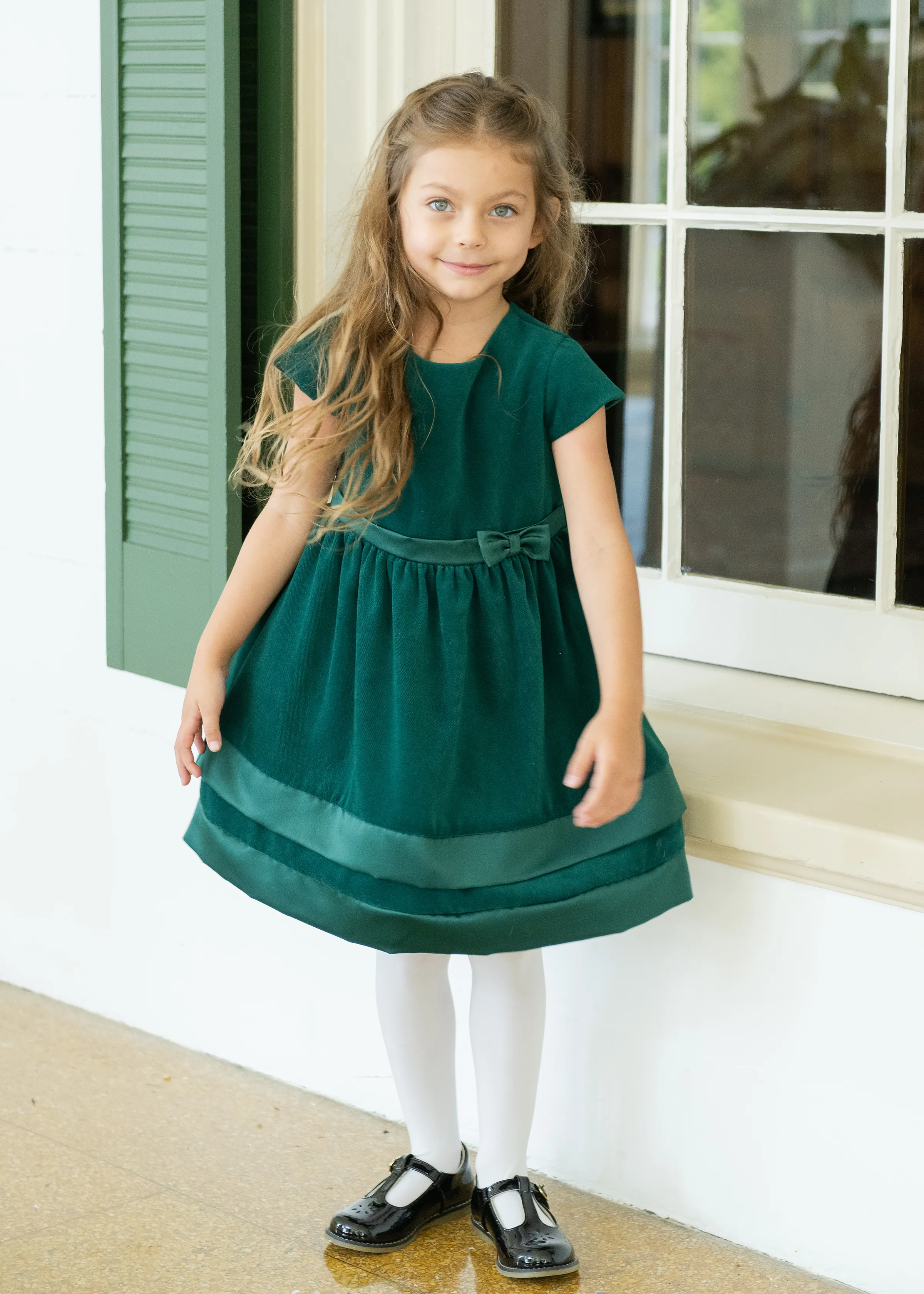 Velvet Dress With Satin Hem Bands