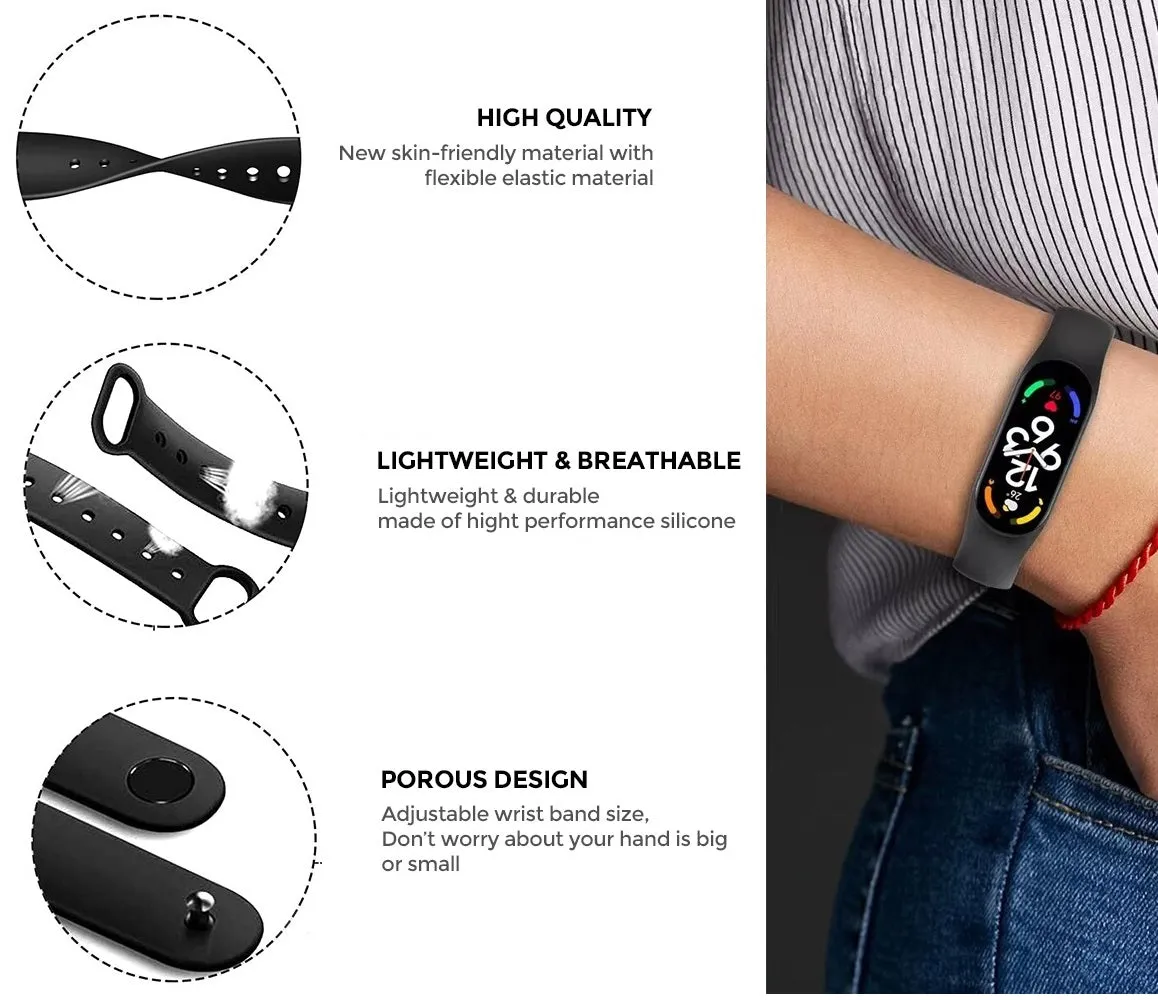 Xiaomi Mi Band 6 / 5 | Silicone Watch Band Strap  [Pack Of 3]  | White/Pink/Grey